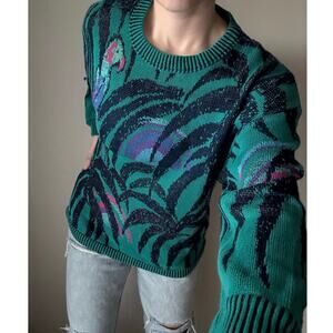 Vintage Bogner ski sweater 90s tropical palm tree toucan